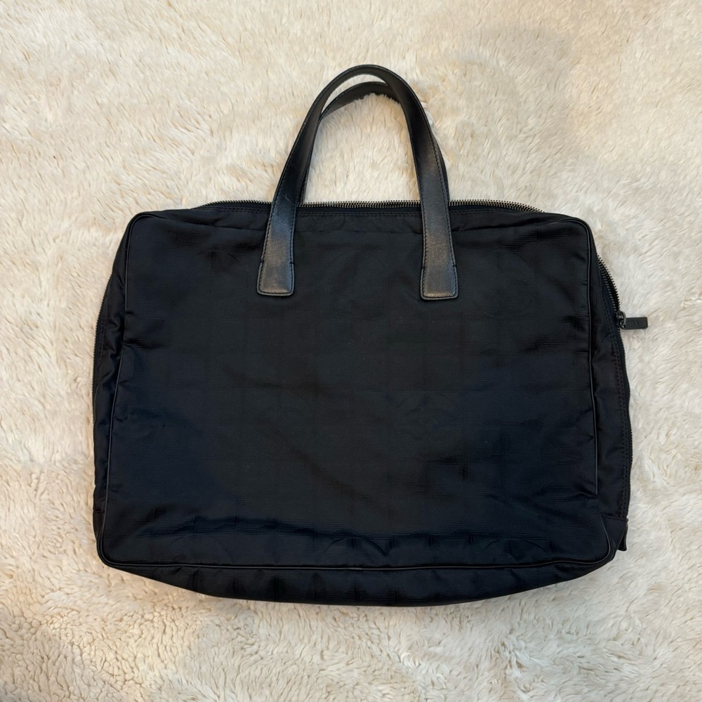 Chanel Logo Black Nylon & Leather Travel Ligne Document or Laptop Bag